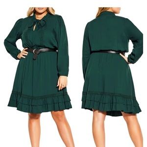City Chic Precious Belted Long Sleeve A-Line Dress